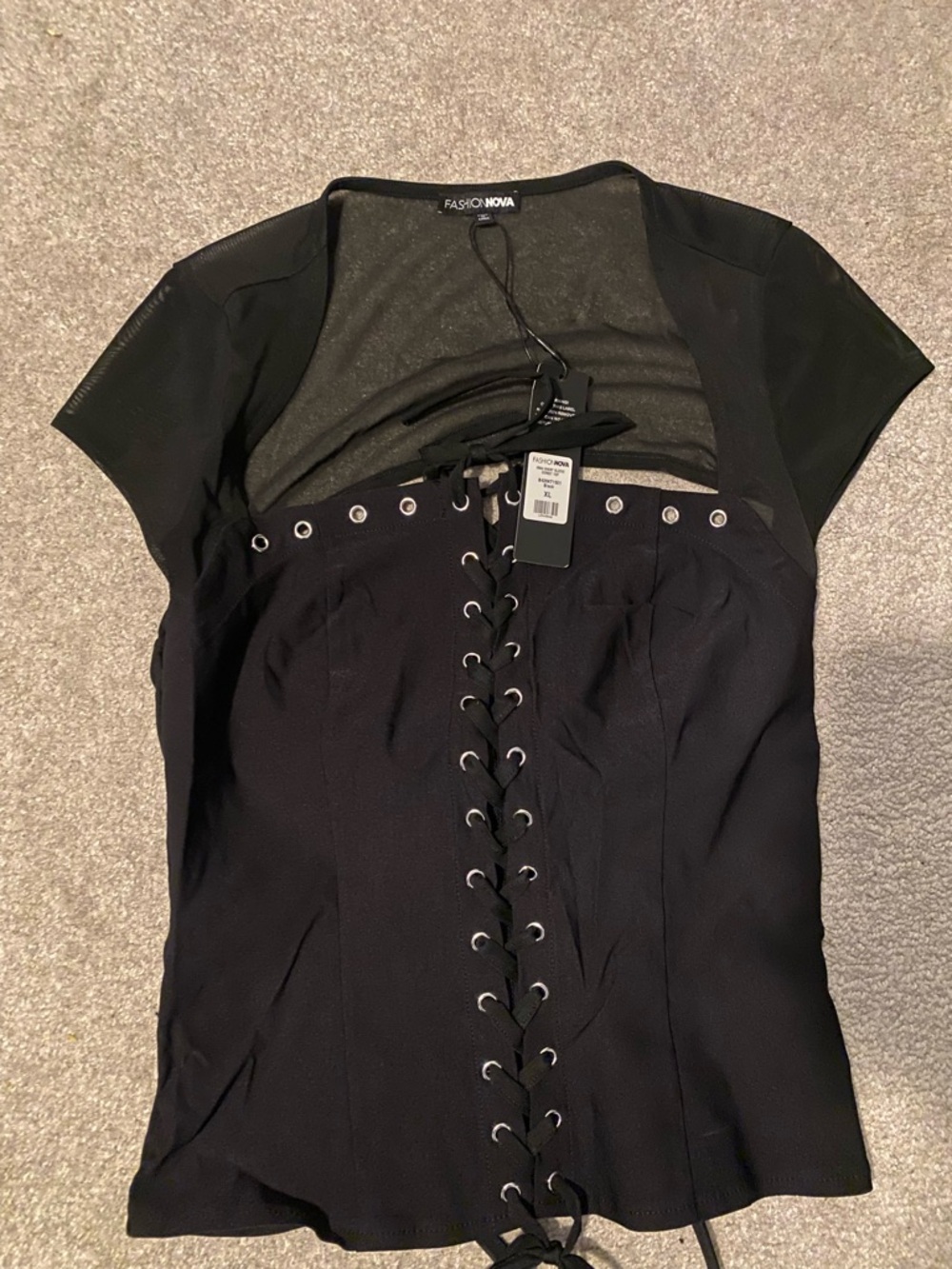 Fashion Nova Irma Black Short Sleeve Corset Top